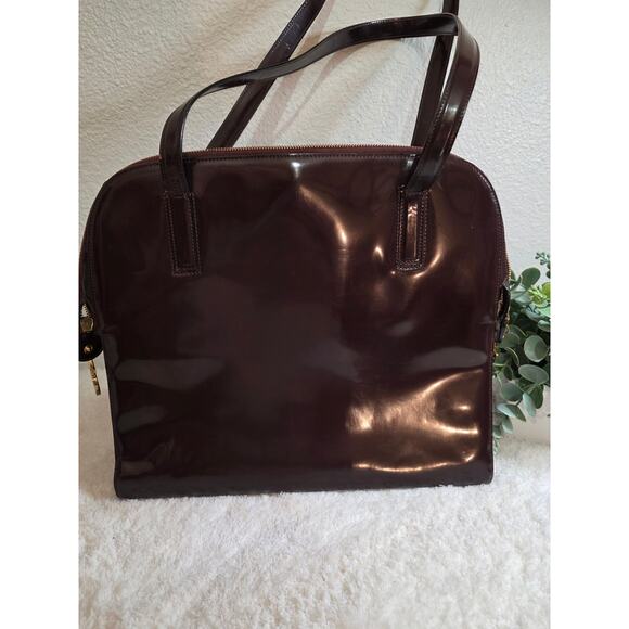 Salvatore Faragamo Shoulder Bag Brown Enamel Leather Tote - Picture 16 of 16